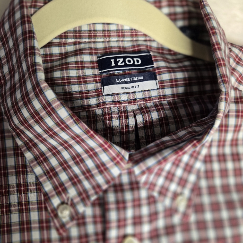 Vintage Izod‎ Men's All Over Stretch XL Red & White Plaid EUC